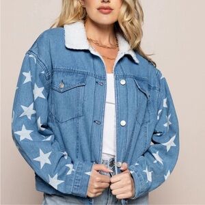 Peach Love California STAR Denim Fleece lined jacket coat women size Large